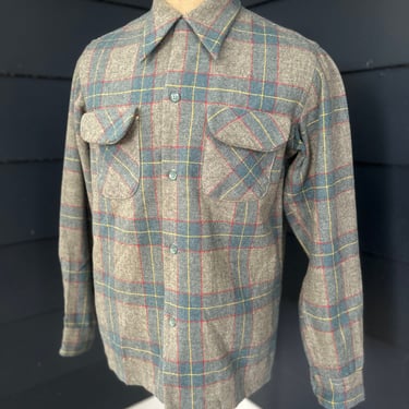 1950s Men’s Towncraft Single Needle Wool Shirt Jacket Medium Pit to Pit 44 