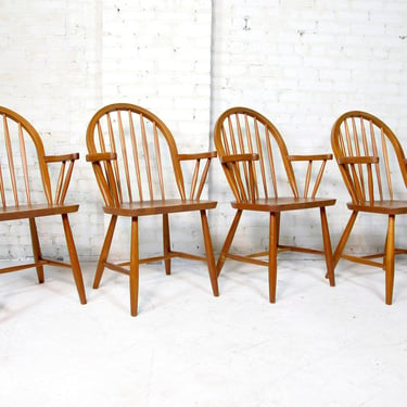Vintage set of 4 teak erik ole jorgensen style windsor chairs made by KD Furniture Thailand | Free delivery in NYC and Hudson Valley areas 