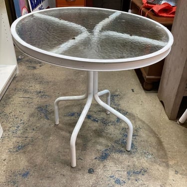 White glass top outdoor table 29” x 28”