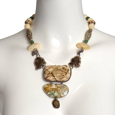 AMY KAHN RUSSEL- Sterling & Carved Stone Necklace