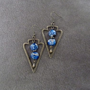 Blue imperial jasper and bronze bohemian earrings 
