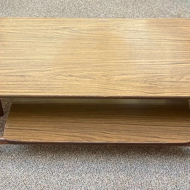 Item #TBD Walnut Frame & Faux Grain Formica Top Two Tier Coffee Table c.1960