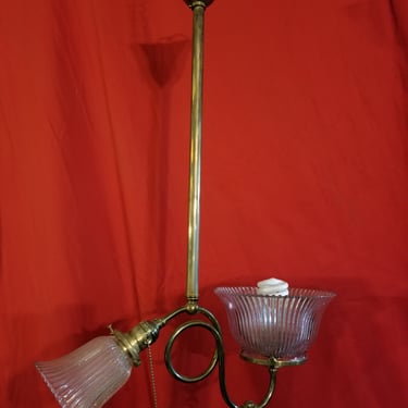Victorian Bent Brass Gas/Electric Pendant Light