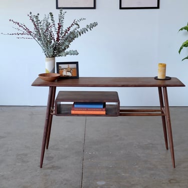 Mid Century Modern Entry Table | Solid Walnut Hallway Table | Foyer Table | Vintage Style Sofa Table with Floating Box Storage 