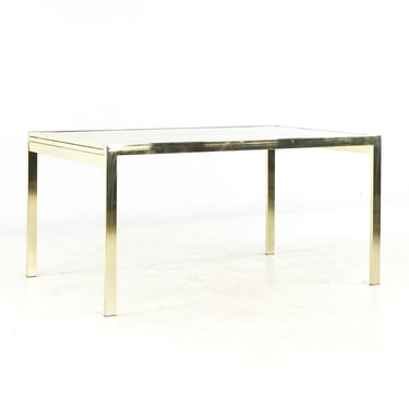 Milo Baughman Style Mid Century Brass and Smoked Glass Extension Dining Table - mcm 