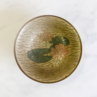 vintage french cloisonné footed bowl, lillypad