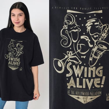 1996 Swing Alive! T-Shirt at the Hollywood Palladium Shirt Music Benefit for Public Television Black Graphic Tee Vintage 90s Extra Large xl 