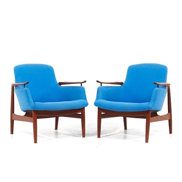 Finn Juhl for Niels Vodder NV-53 Mid Century Blue Chairs - Pair - mcm 
