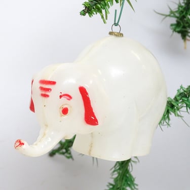 Vintage 1950's Rosbro Plastic Elephant Christmas Ornament,  Retro Glow in Dark, Mid Century 
