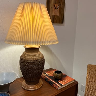 Vintage incised stoneware lamp