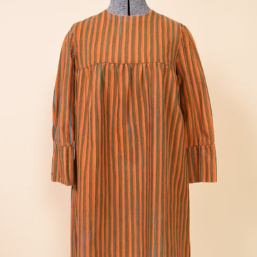 Late 1960s Orange Blue Green Stripe Silver Button Mini Dress By Marimekko