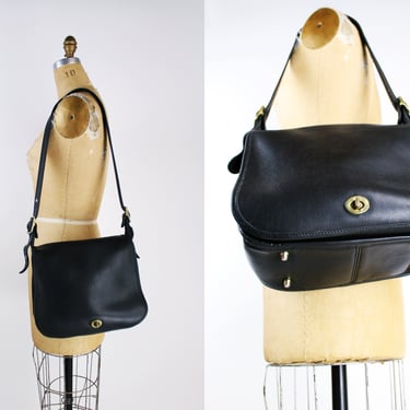 Vintage Black COACH Stewardess Bag / Crossbody Saddle Bag / Purse / Vintage Coach / Leather Bag / Black Purse /Bag Style #9525 