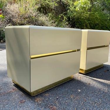 Post Modern Lane Cream and Brass Lacquer Nightstands 