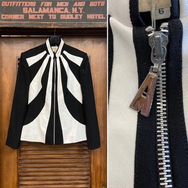 Vintage 1980’s Alberto Makali Black x White Mod Zipper Jacket, 80’s Leather Jacket, Vintage Mod Top, Vintage Clothing 
