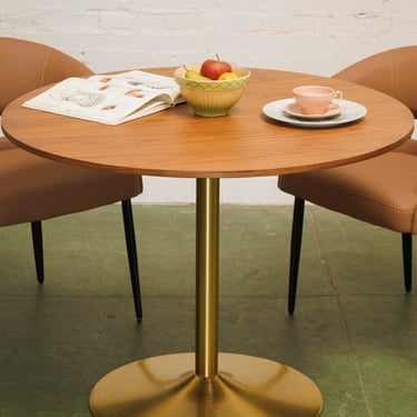 Light walnut Dining Table with gold base