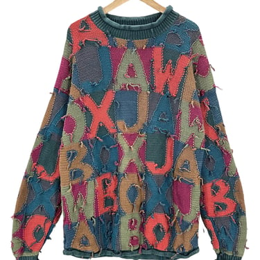 Vintage 90s Jawbox Colorful Patchwork Distressed Sweater XL Streetwear
