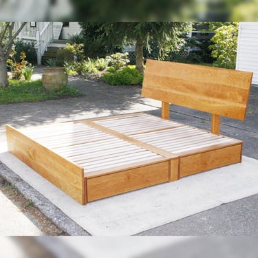 NdFsS01-2 +Solid Hardwood All in one - Modular King or Twin or Twin Day Bed all with Storage Drawers; NdFsS03, natural color 