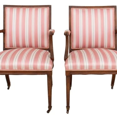 French Directoire Style Walnut Armchairs, 2