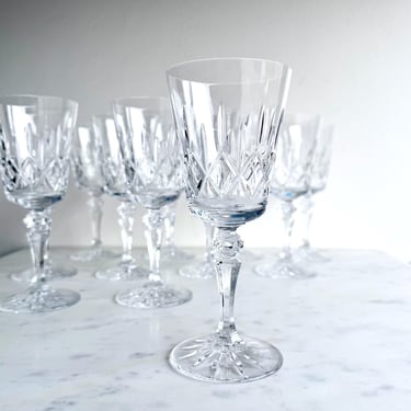 Vintage Baldmore by Galway Crystal Water Goblet Wine Glasses Set of 11 Old Clare Diamond Pattern Crystal 