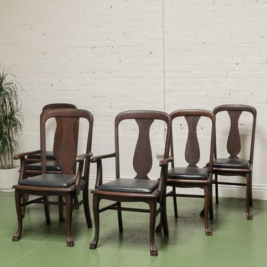 Set of 6 Antique Oak Lions Claw Dining Chairs