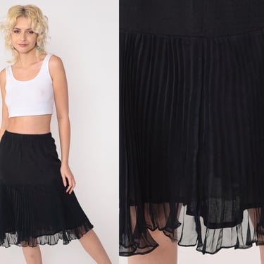 Black Chiffon Skirt 90s Midi Skirt High Elastic Waist Retro Party Plain Simple Going Out Skirt Gothic Vintage 1990s Extra Small xs 2 