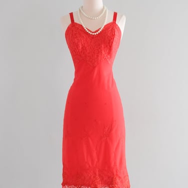 Gorgeous 1950's Sweetheart Red Lace Slip Dress / Sz M