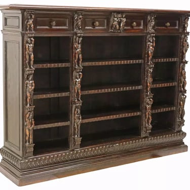 Antique Bookcase, Italian Renaissance Revival, Carved, Figural, 19th C., 1800s