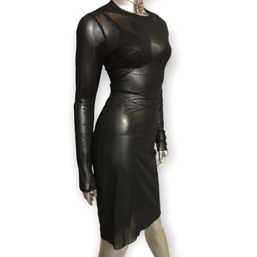 Vintage Black Sheer Mesh Dress Y2K See Through Long Sleeve Dress M 