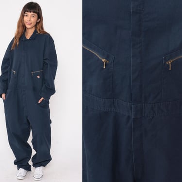 Dickies Coveralls Pants 90s Navy Blue Boilersuit Jumpsuit Utility Workwear One Piece Work Wear Long Sleeve Vintage 1990s Men's 2xl xxl 