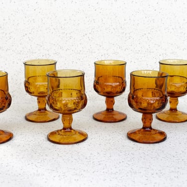 Set of 8 Vintage Amber Indiana Goblets, Kings Crown Cordial Goblets, Vintage Glassware 