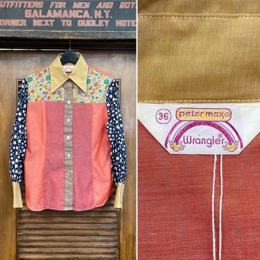 Vintage 1960’s “Peter Max” Wrangler Pop Art Hippie Mod Color Block Shirt Top, 60’s Pop Art, Vintage Glam, Vintage Clothing 