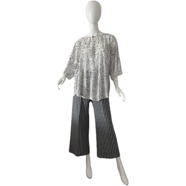 70s Psychedelic Pant Set / Vintage Kimono Pant Set / 1970s Bell Bottoms Pantsuit Medium 