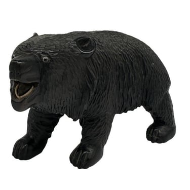 Ainun Black Bear Hand Carved Wood Sculpture with Glass Eyes 
