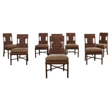 Set of Eight Thomas Pheasant for McGuire Rattan Dining Chairs