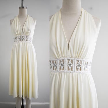 1970s Fred Perlberg Cream Knit Midi Dress 