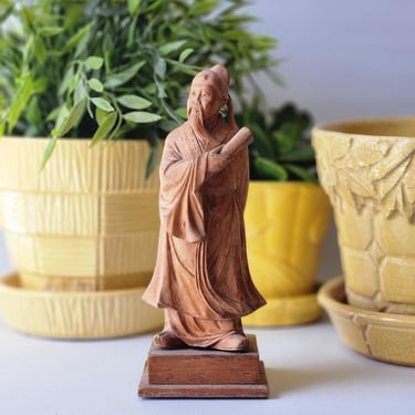 Chinese Asian boxwood carved figurine poet Li Bai chinoiserie antique sculpture 