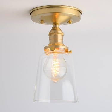 Semi-Flush Fixture -- Clear Glass Cup Shade -- Hand Blown Glass 