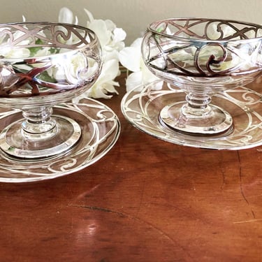 Pair Sterling Silver Overlay Dessert Cups 