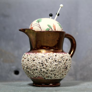 Copper Luminiscent Pitcher Pin Cushion - Vintage Ceramic Miniature Pitcher - Upcycled Vintage Pin Cushion - Handmade 
