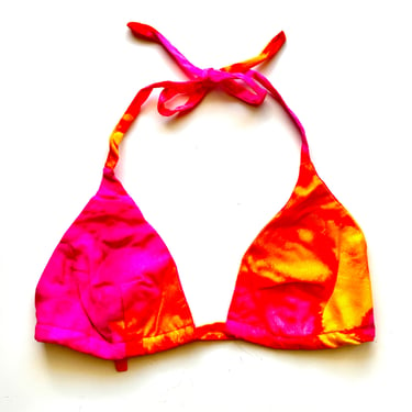 Vintage 60s 70s Neon Hawaiian Bikini Top // Hawaiian Barkcloth Bright Pink Neon Yellow 1960s 1970s Swimsuit Swimwear 