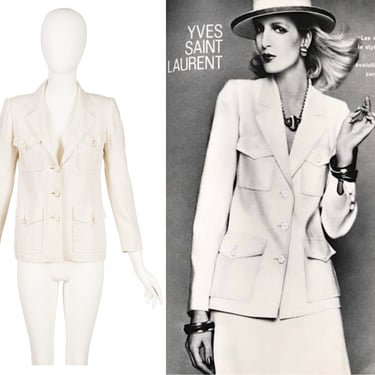 Yves Saint Laurent Haute Couture 1973 S/S Vintage Documented White Linen Safari-Style Blazer Sz XS 