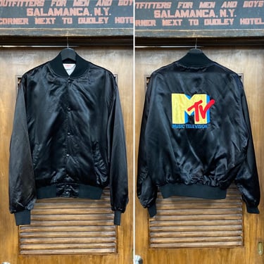 Vintage 1980’s Original “MTV” Music Television Satin Bomber Jacket, 80’s Vintage Clothing 