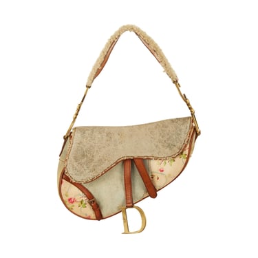 Dior Denim Floral Sherling Saddle Bag