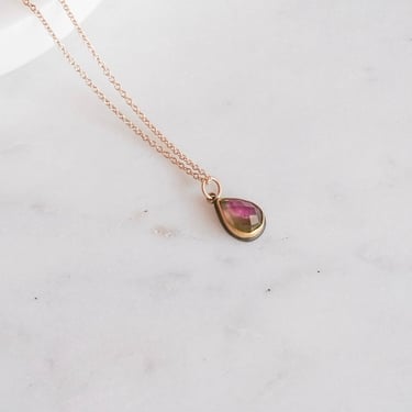 Ananda Khalsa | Rosecut Small Teardrop Watermelon Tourmaline Necklace, 22k Bezel, 14k Chain