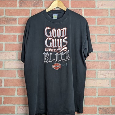 Vintage 90s Double Sided 3D Emblem Harley Davidson "Good Guys Wear Black" ORIGINAL Biker Tee - Extra Large 