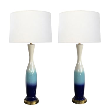 Pair 60s Italian Glazed Bottle-form Ceramic Lamps