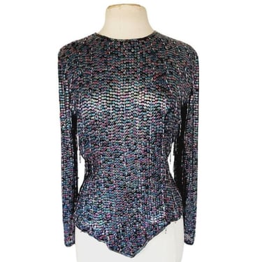 Vintage 80s Sequined Tunic Mermaid Evening Top by Diva 