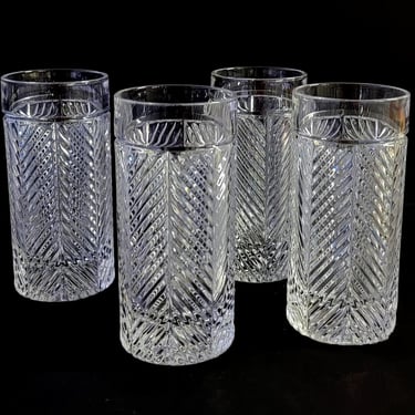 4 Ralph Lauren Herringbone Highball Glasses 