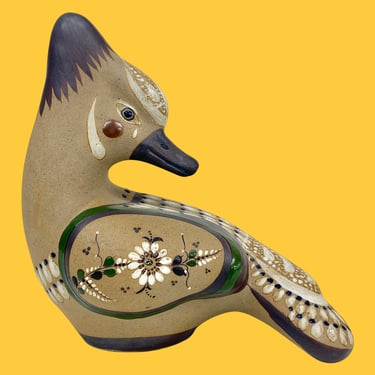 Vintage Tonala Mexico Duck Statue Retro 1970s Folk Art + Ceramic + Pottery + Handpainted Design + Signed + Bird Figurine + MCM Mexican Decor 
