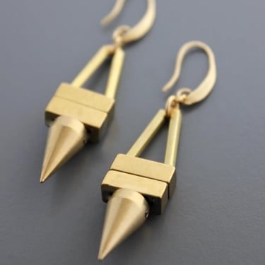Geometric Hematite and Brass Spike Earrings